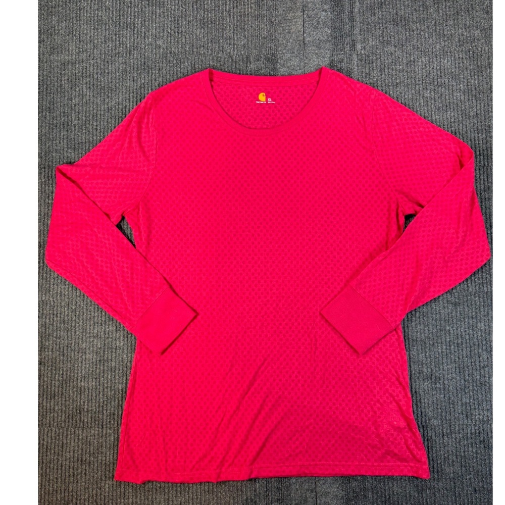 Carhartt Womens XL Pink Long Sleeve Layering T-Shirt Tonal Dot Crew Neck